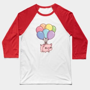 Cute Chubby Pig With Rainbow Balloons Baseball T-Shirt